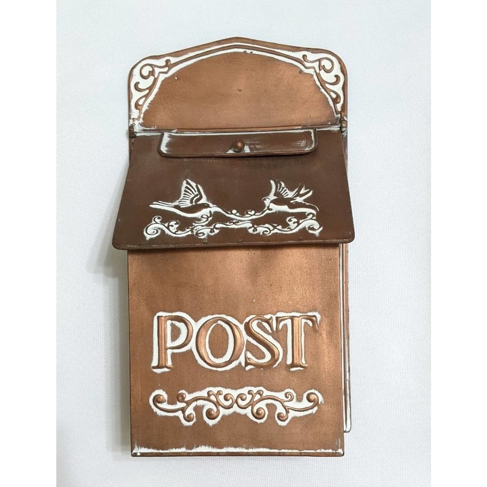 New rustic style mail box post 2 birds embossed copper tone wall hanging